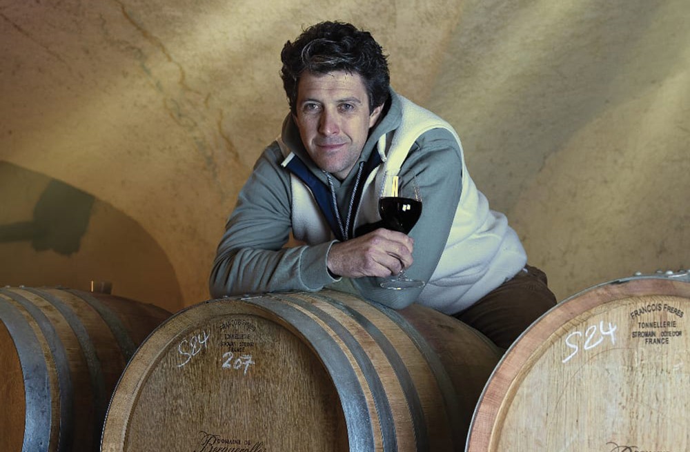 Berguerolles-Matthieu Winemaker from Domaine de Berguerolles presenting their wine in their cellar in Cevennes